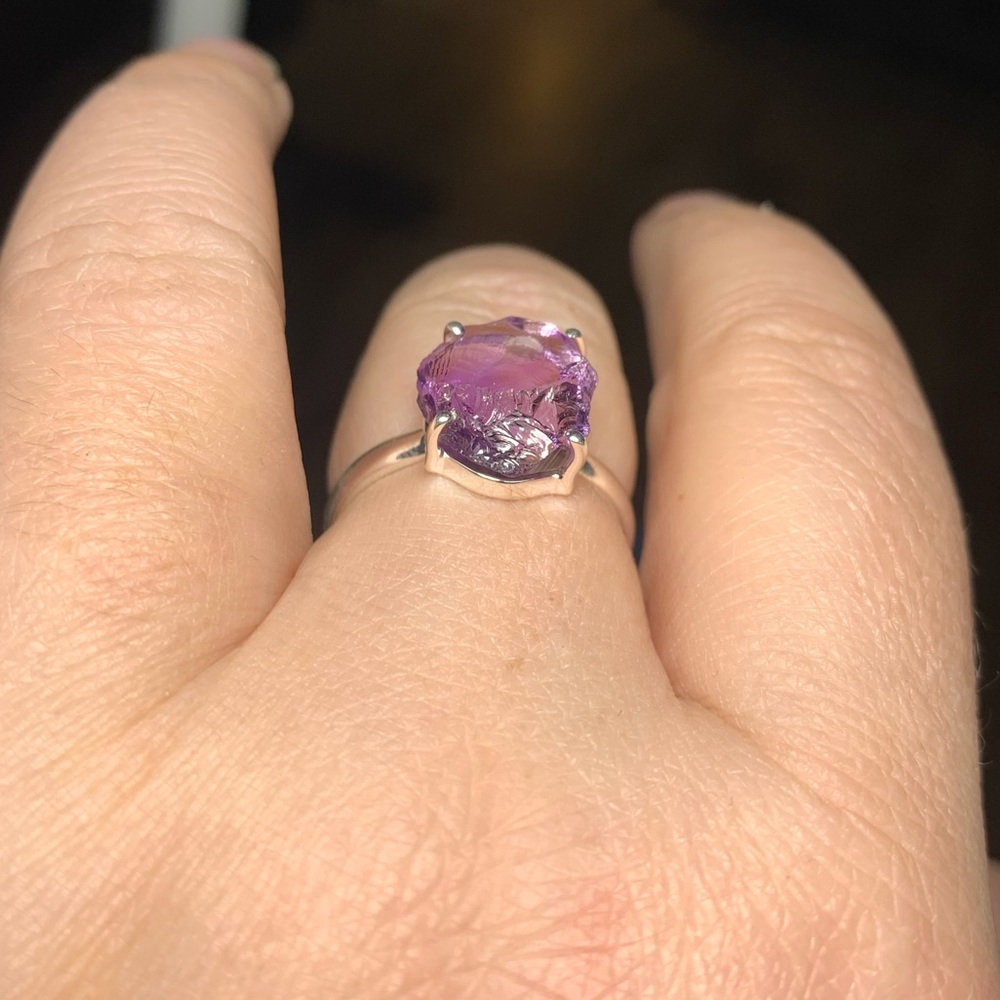 Solid Sterling Raw Natural Amethyst Ring - image 7